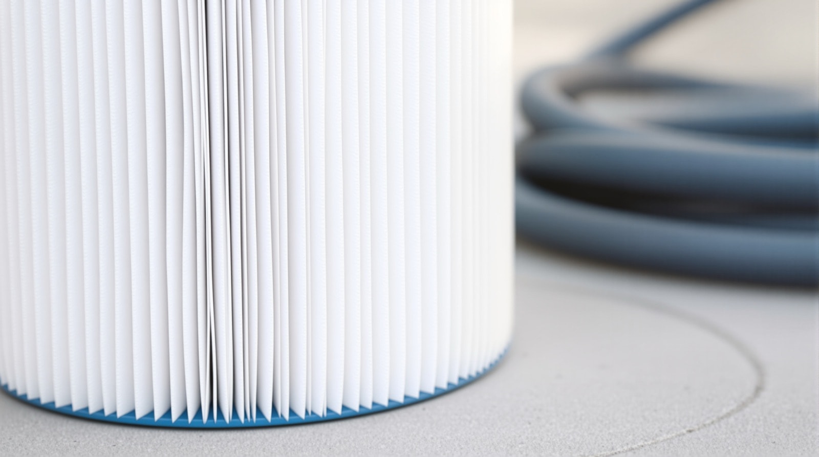 A pleated pool filter cartridge removed for cleaning